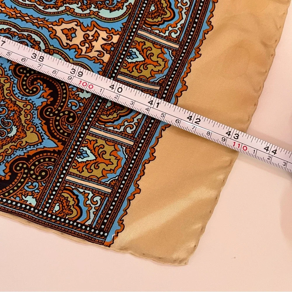 Vintage 1960 70 Burmel Mod Camel Brown blue Silk Made in Italy long Skinny Scarf